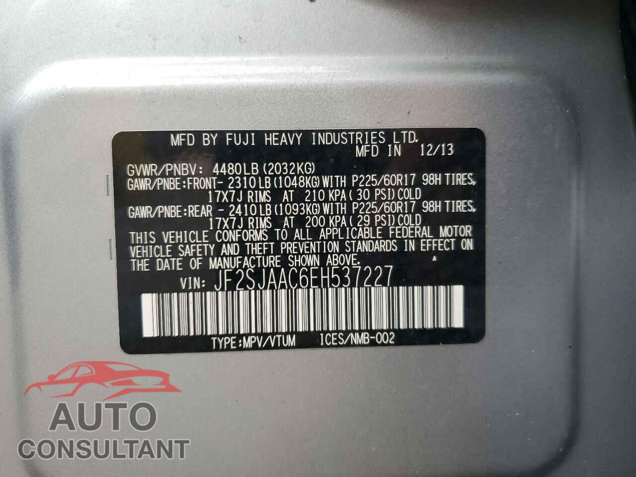SUBARU FORESTER 2014 - JF2SJAAC6EH537227
