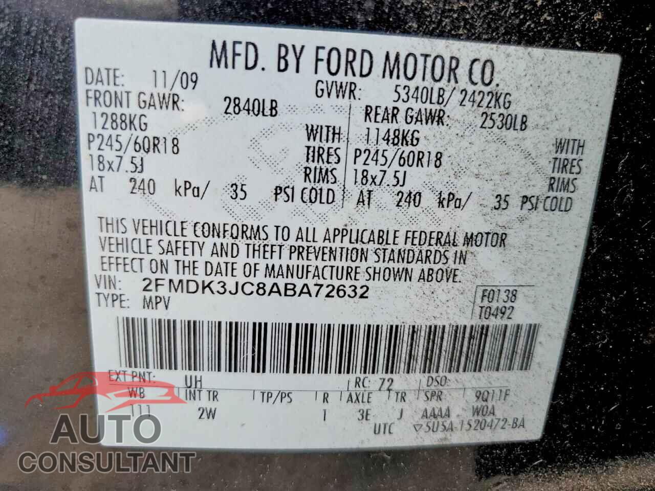 FORD EDGE 2010 - 2FMDK3JC8ABA72632
