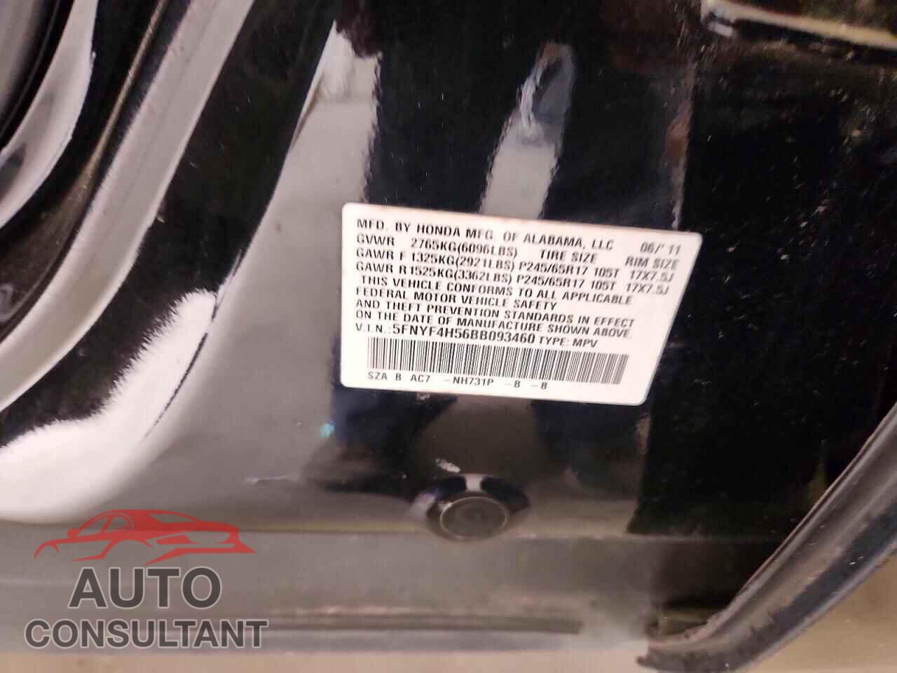 HONDA PILOT 2011 - 5FNYF4H56BB093460