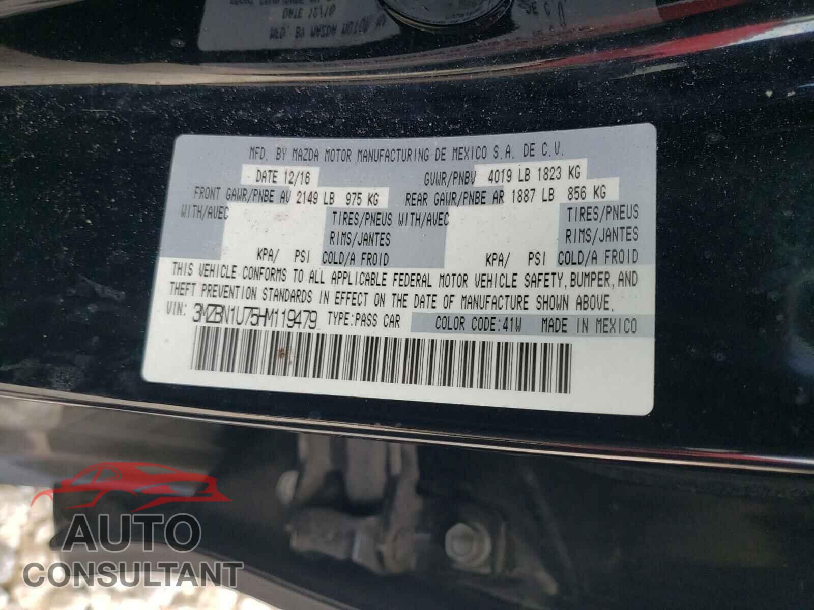 MAZDA 3 2017 - 3MZBN1U75HM119479