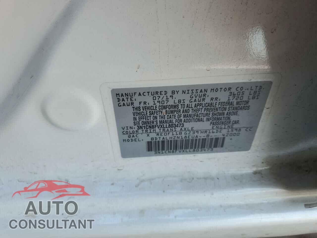 NISSAN VERSA 2020 - 3N1CN8FVXLL803473