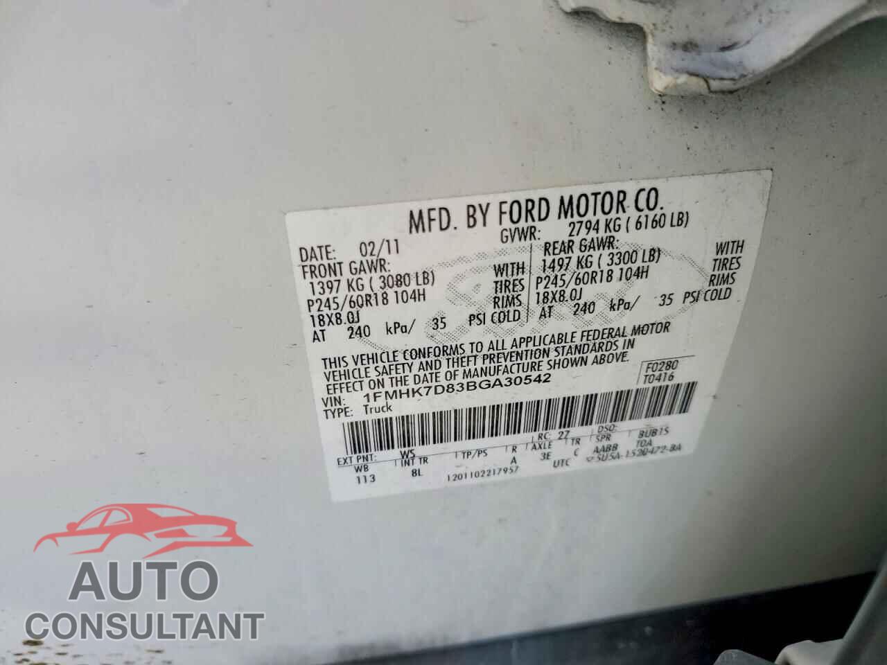 FORD EXPLORER 2011 - 1FMHK7D83BGA30542