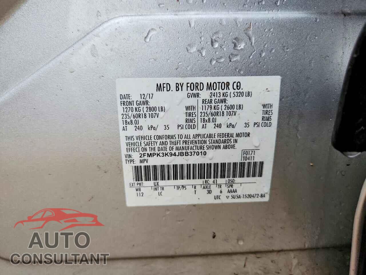 FORD EDGE 2018 - 2FMPK3K94JBB37010