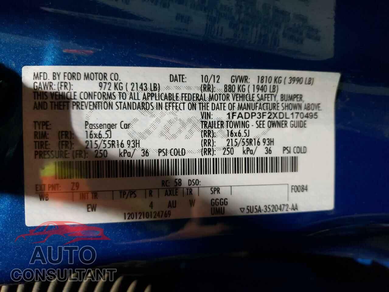 FORD FOCUS 2013 - 1FADP3F2XDL170495