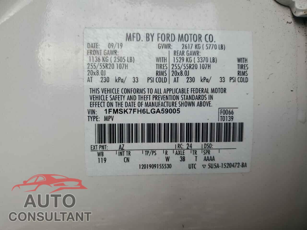 FORD EXPLORER 2020 - 1FMSK7FH6LGA59005