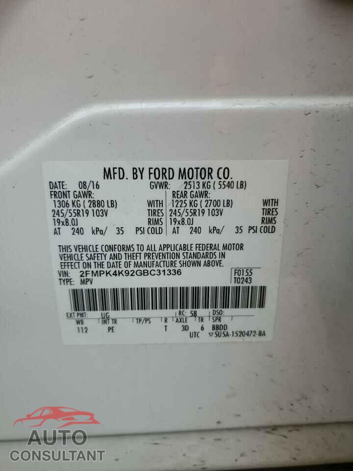 FORD EDGE 2016 - 2FMPK4K92GBC31336