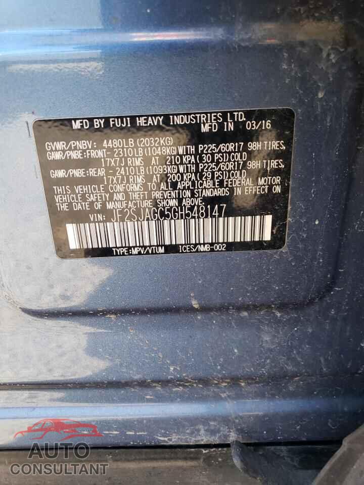 SUBARU FORESTER 2016 - JF2SJAGC5GH548147
