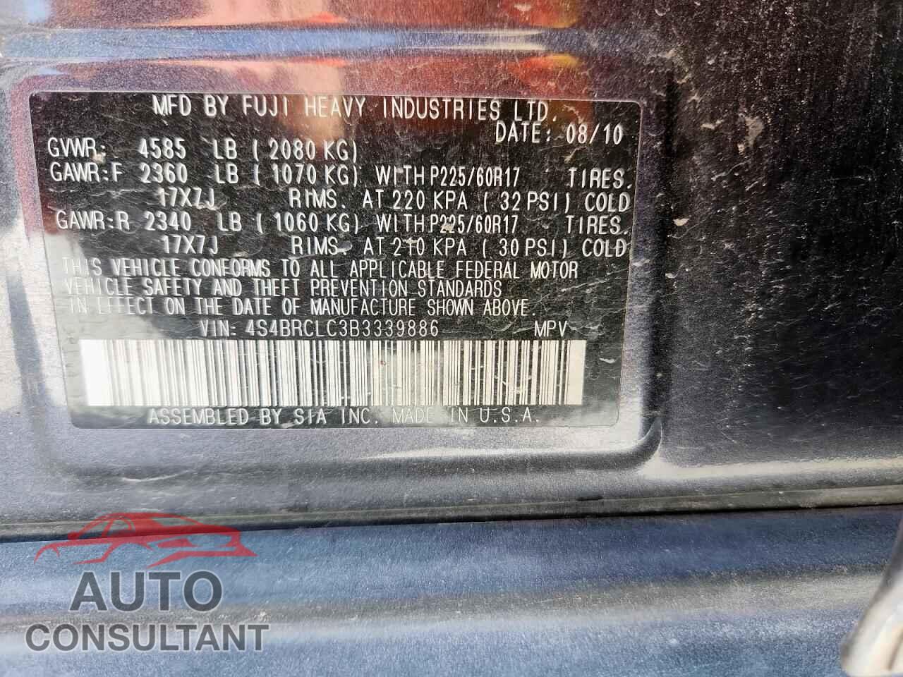 SUBARU OUTBACK 2011 - 4S4BRCLC3B3339886