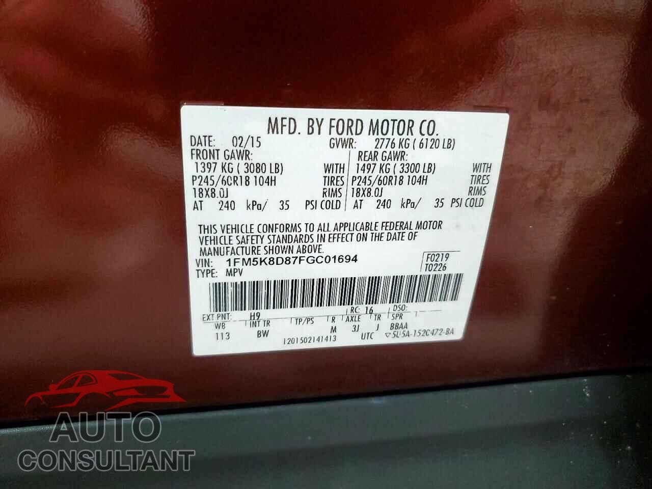 FORD EXPLORER 2015 - 1FM5K8D87FGC01694