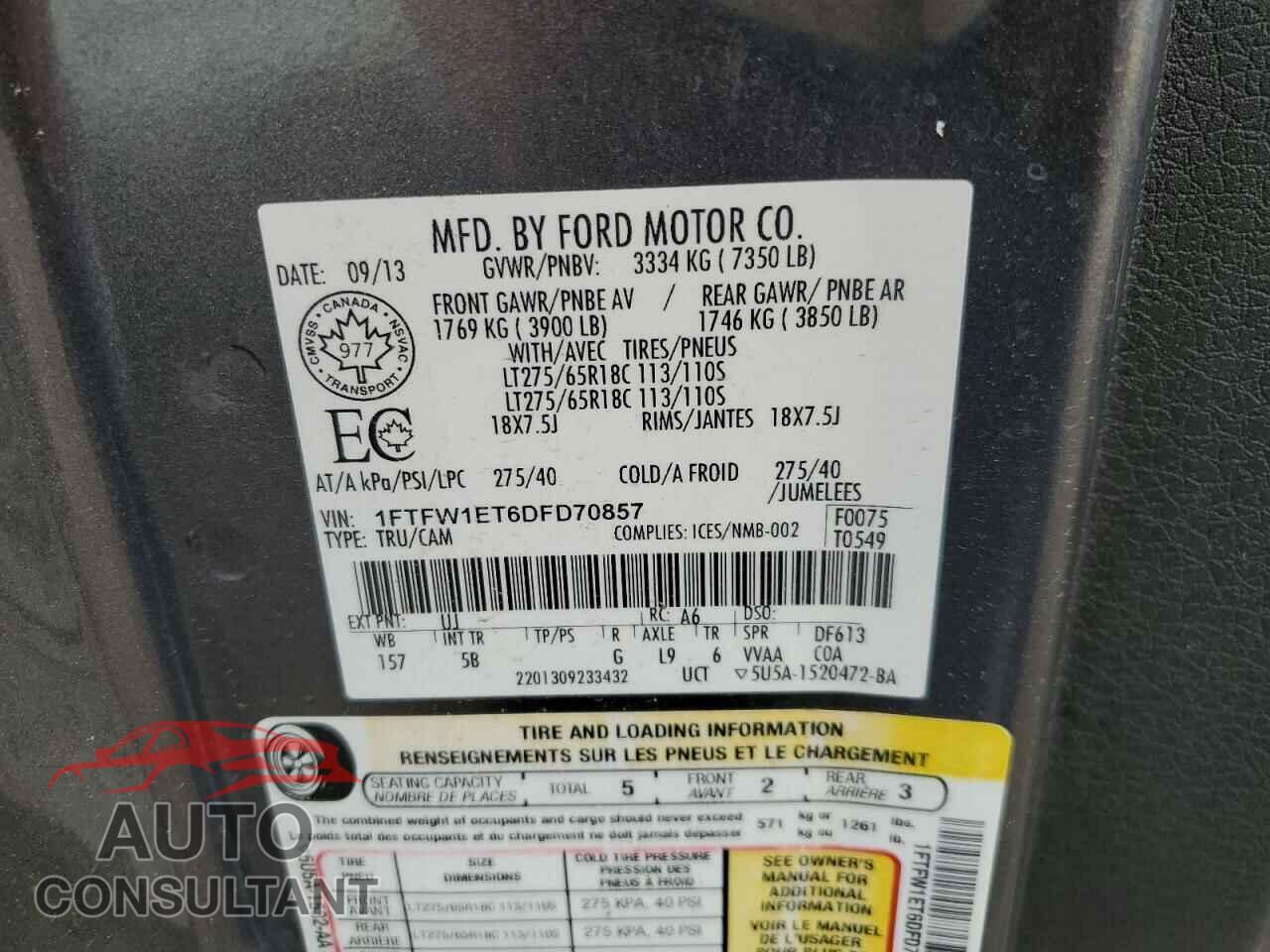 FORD F-150 2013 - 1FTFW1ET6DFD70857