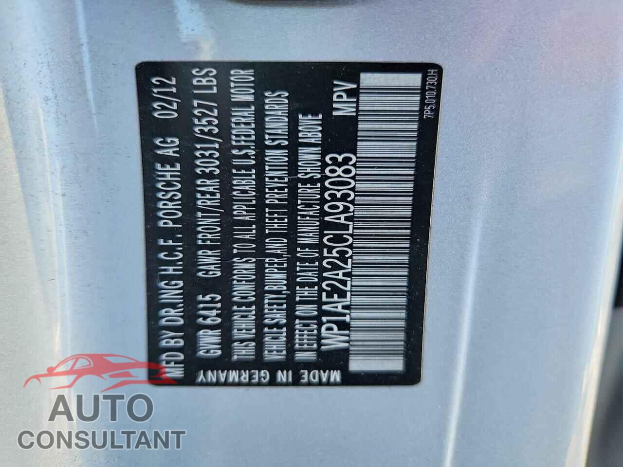 PORSCHE CAYENNE 2012 - WP1AE2A25CLA93083