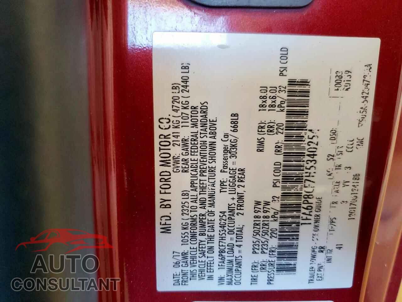 FORD MUSTANG 2017 - 1FA6P8CF7H5340254