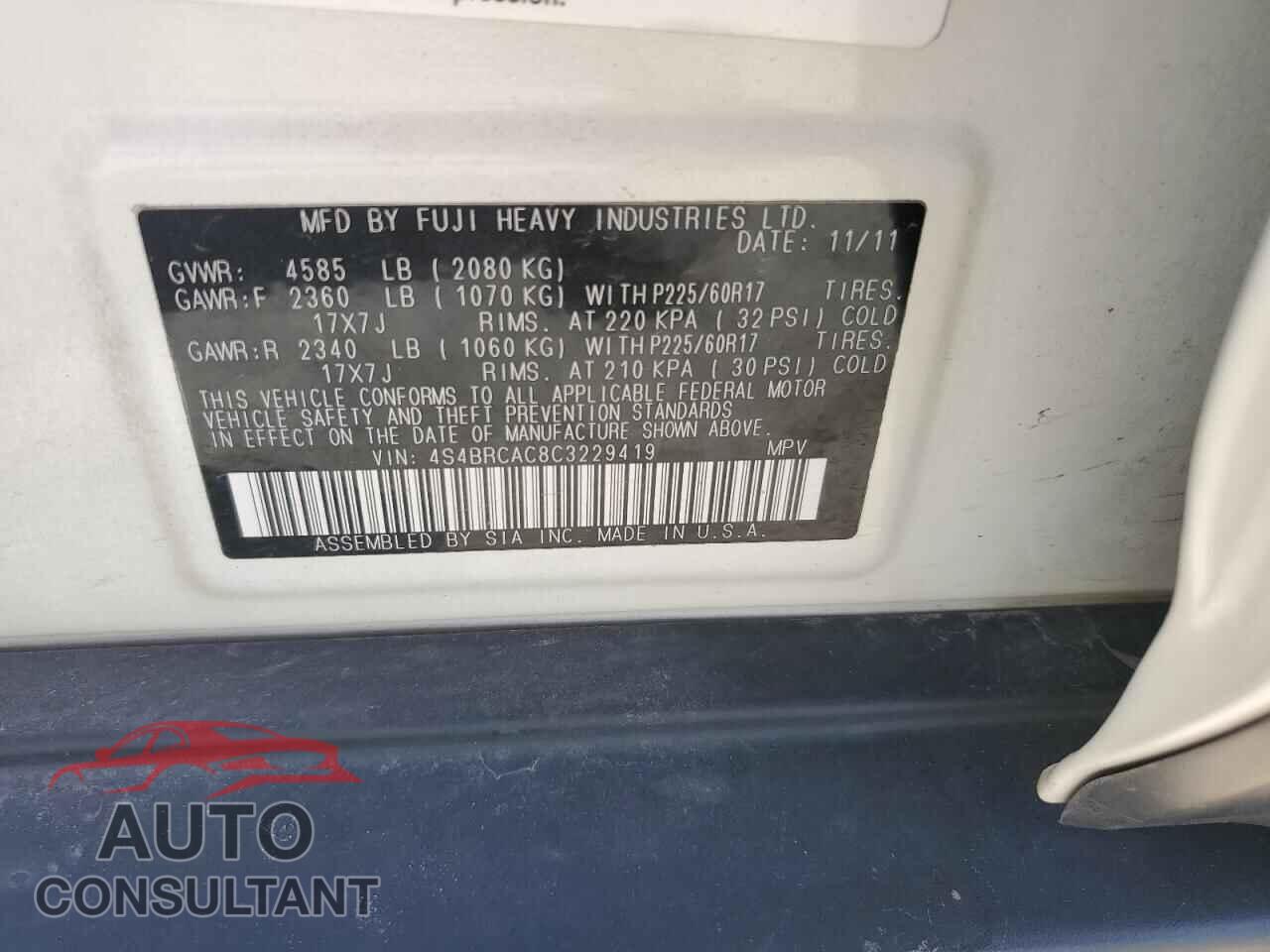 SUBARU OUTBACK 2012 - 4S4BRCAC8C3229419