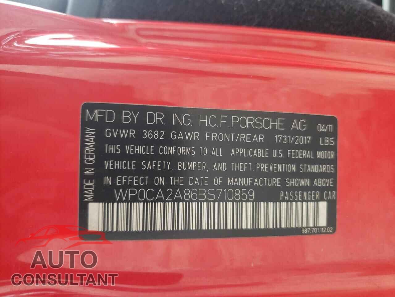 PORSCHE BOXSTER 2011 - WP0CA2A86BS710859