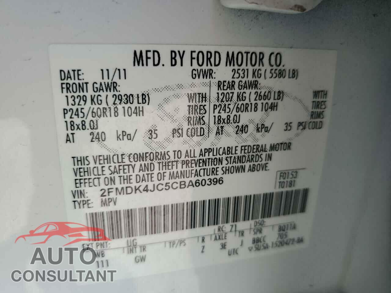 FORD EDGE 2012 - 2FMDK4JC5CBA60396