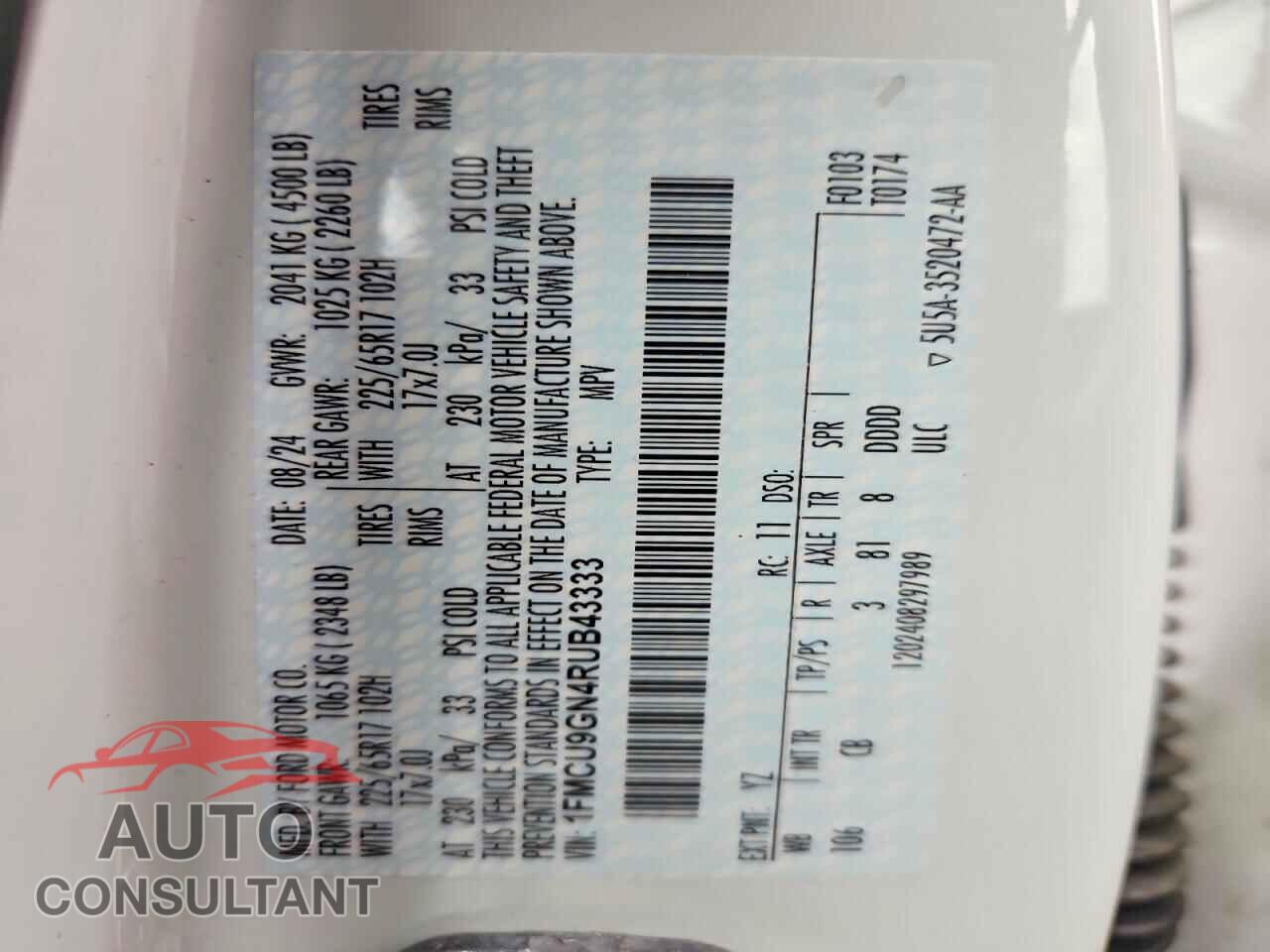 FORD ESCAPE 2024 - 1FMCU9GN4RUB43333