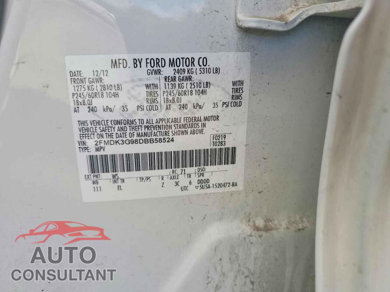 FORD EDGE 2013 - 2FMDK3G98DBB58524