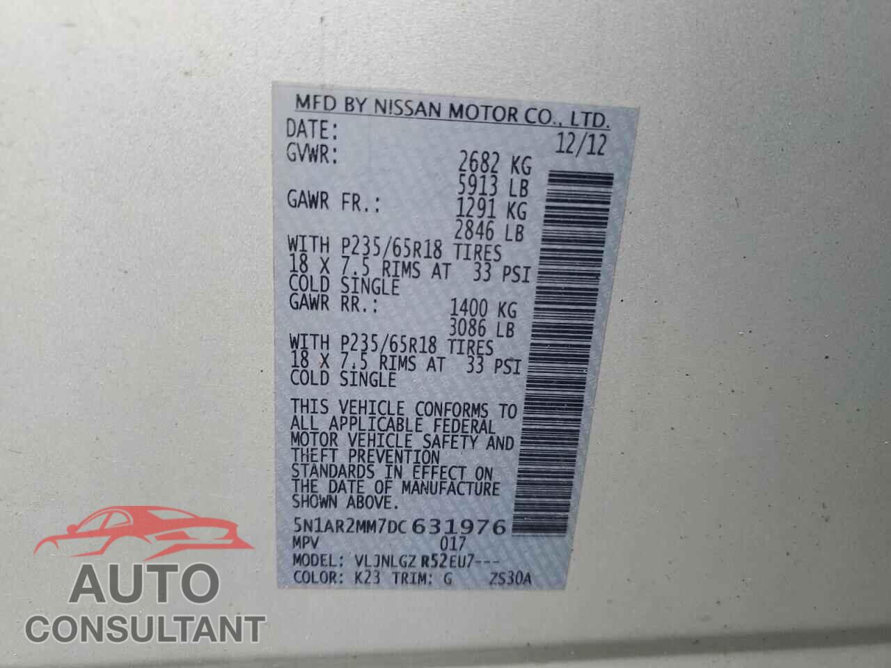 NISSAN PATHFINDER 2013 - 5N1AR2MM7DC631976