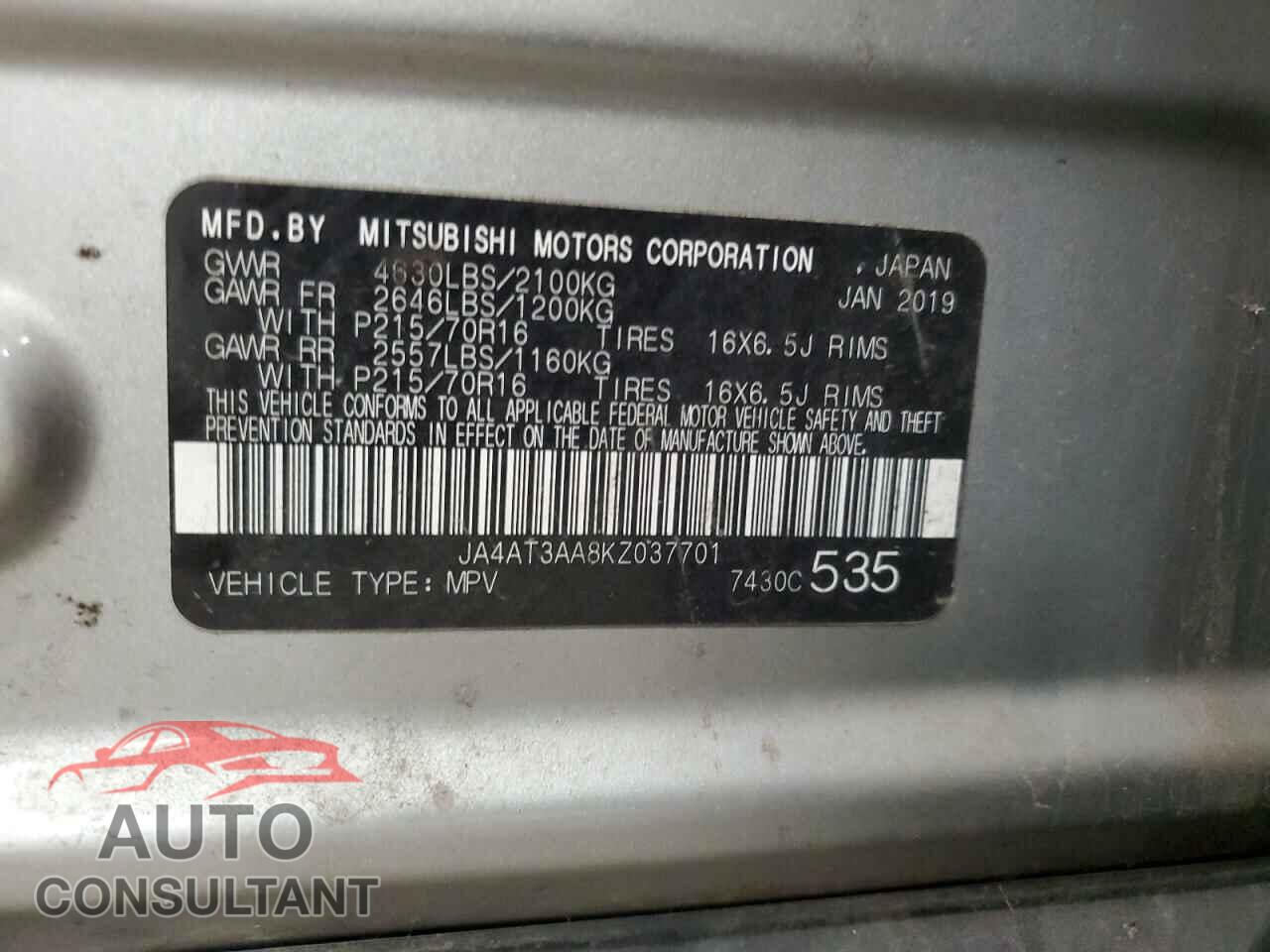 MITSUBISHI ECLIPSE 2019 - JA4AT3AA8KZ037701