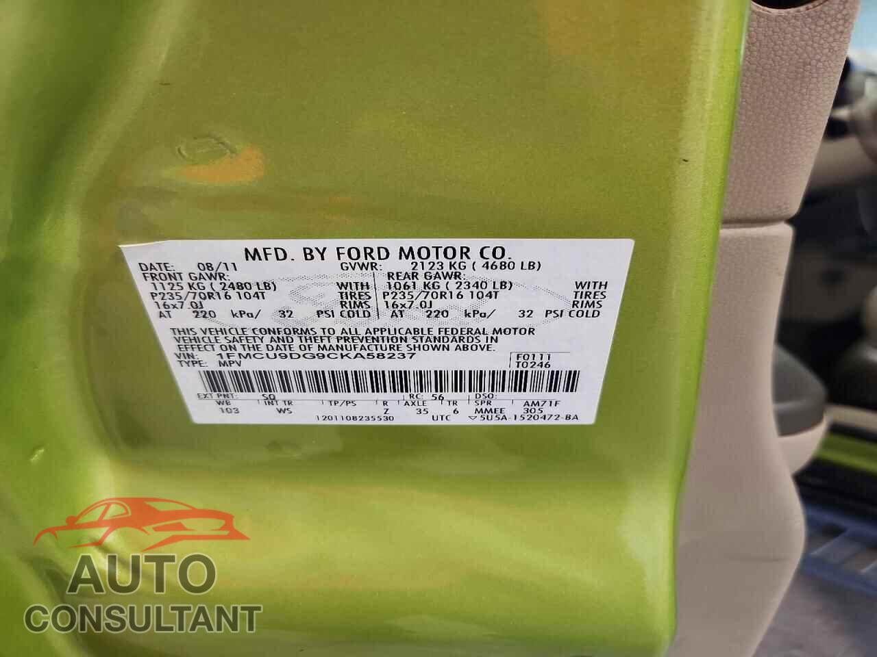 FORD ESCAPE 2012 - 1FMCU9DG9CKA58237