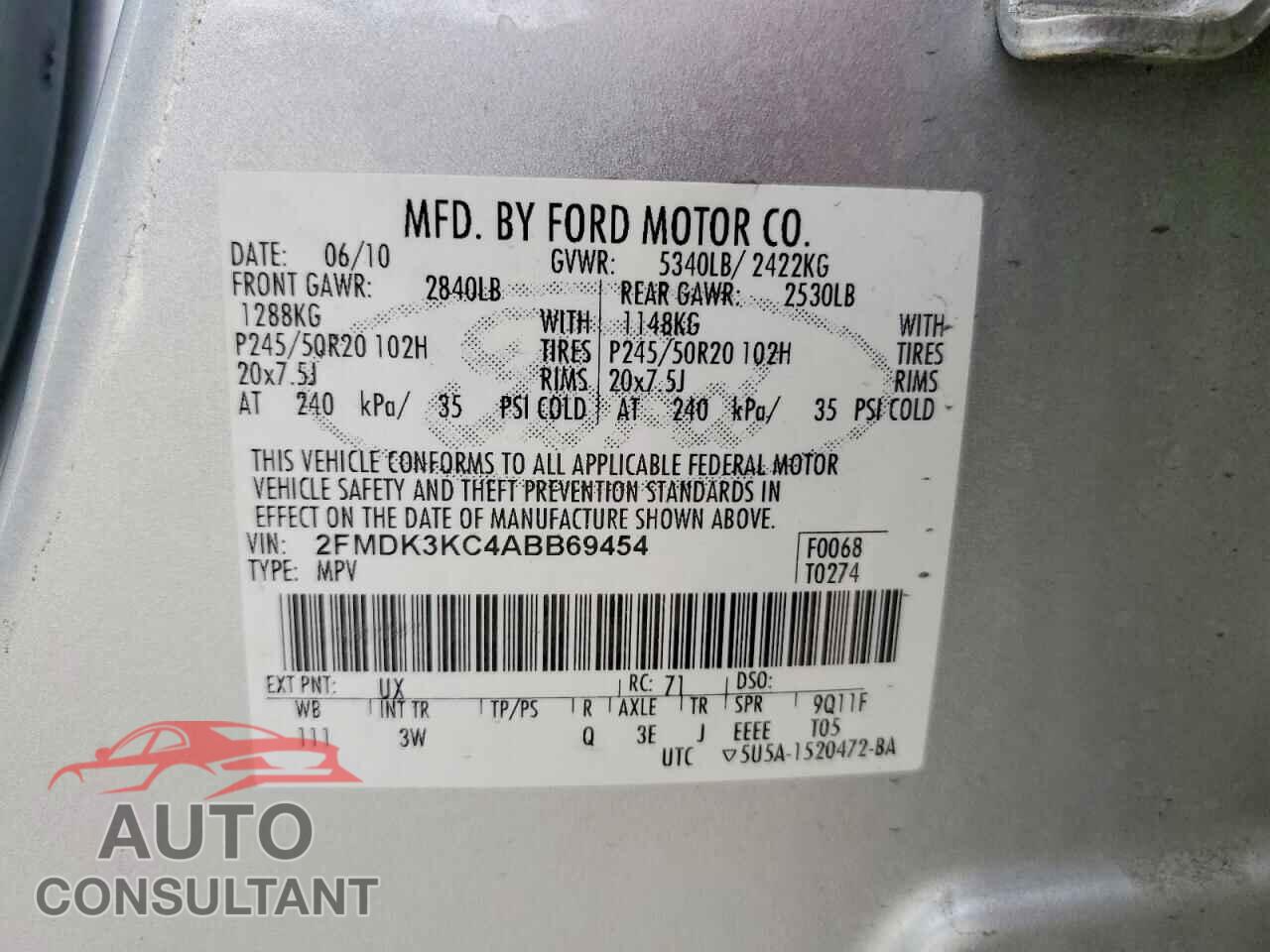 FORD EDGE 2010 - 2FMDK3KC4ABB69454