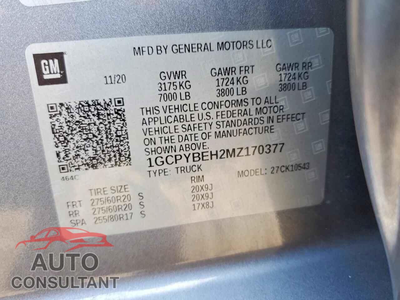 CHEVROLET SILVERADO 2021 - 1GCPYBEH2MZ170377