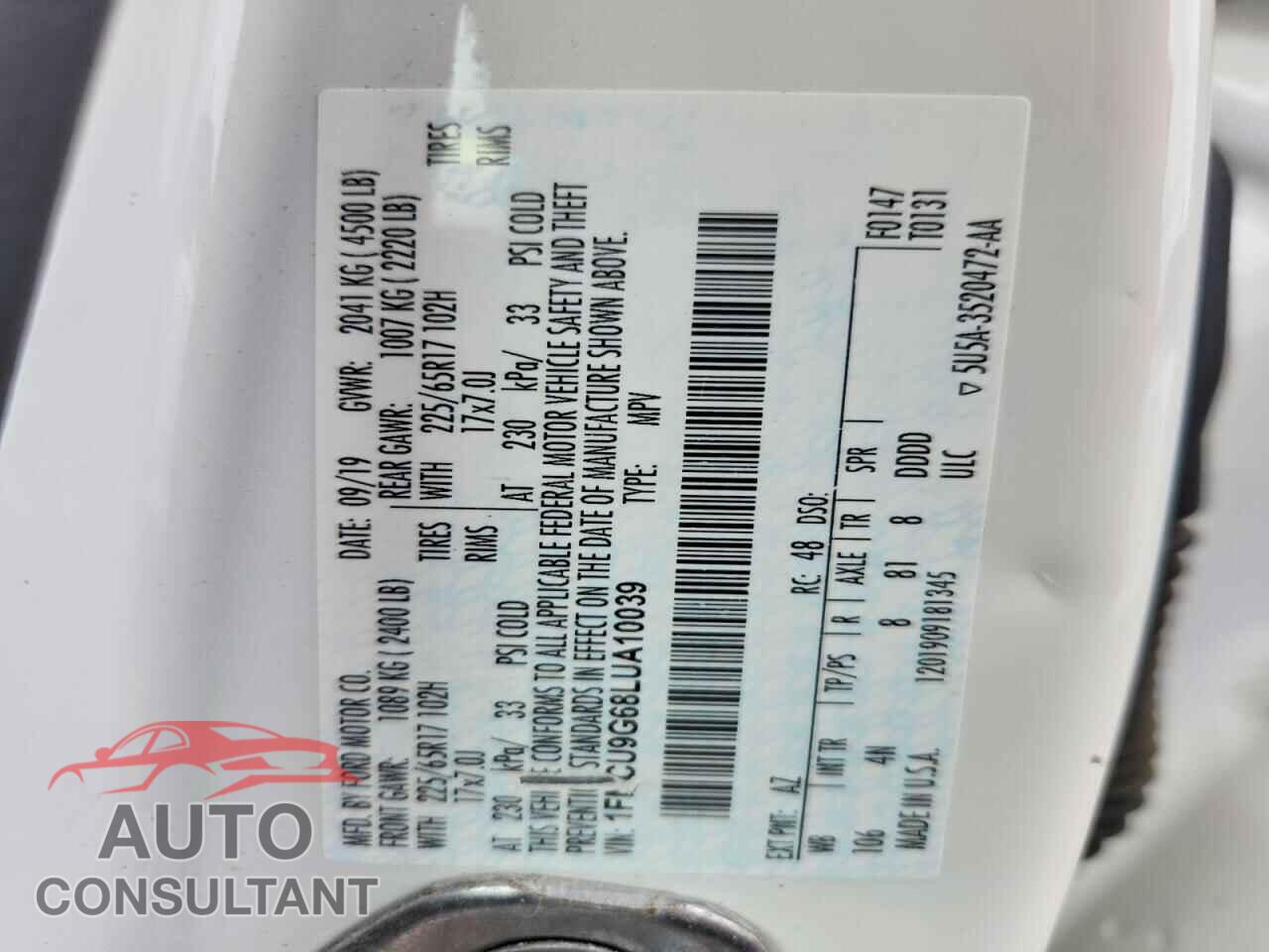 FORD ESCAPE 2020 - 1FMCU9G68LUA10039