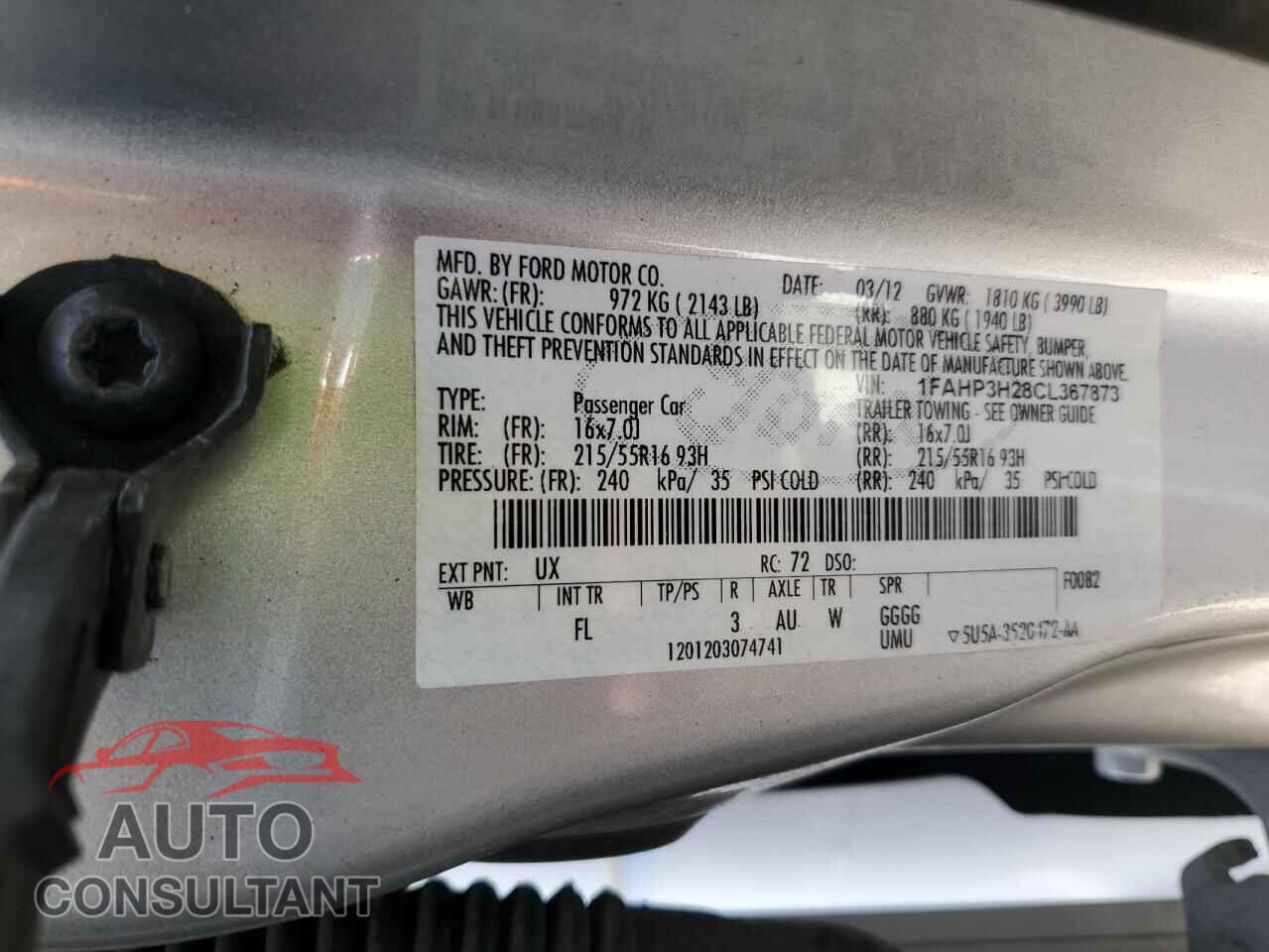 FORD FOCUS 2012 - 1FAHP3H28CL367873