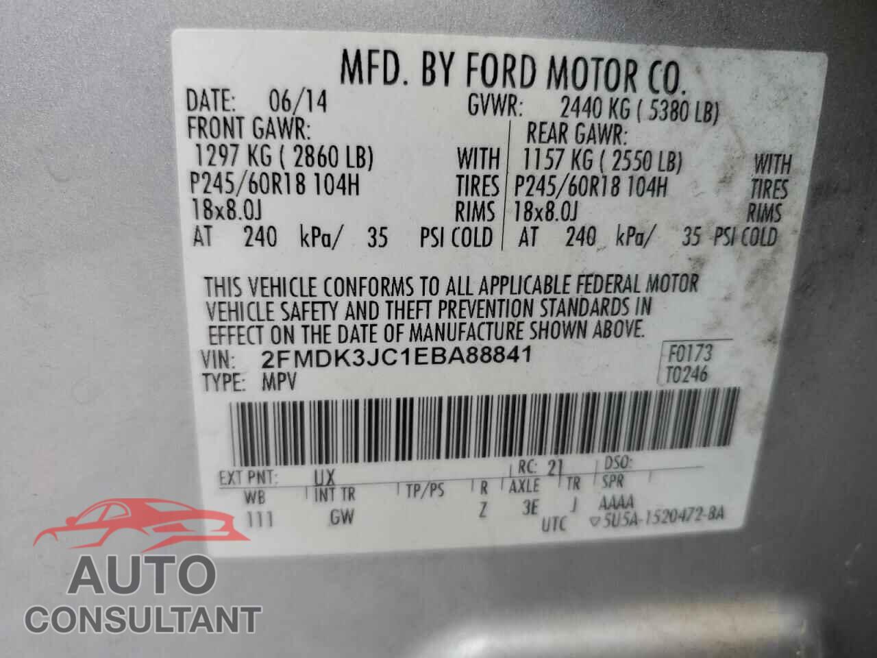 FORD EDGE 2014 - 2FMDK3JC1EBA88841