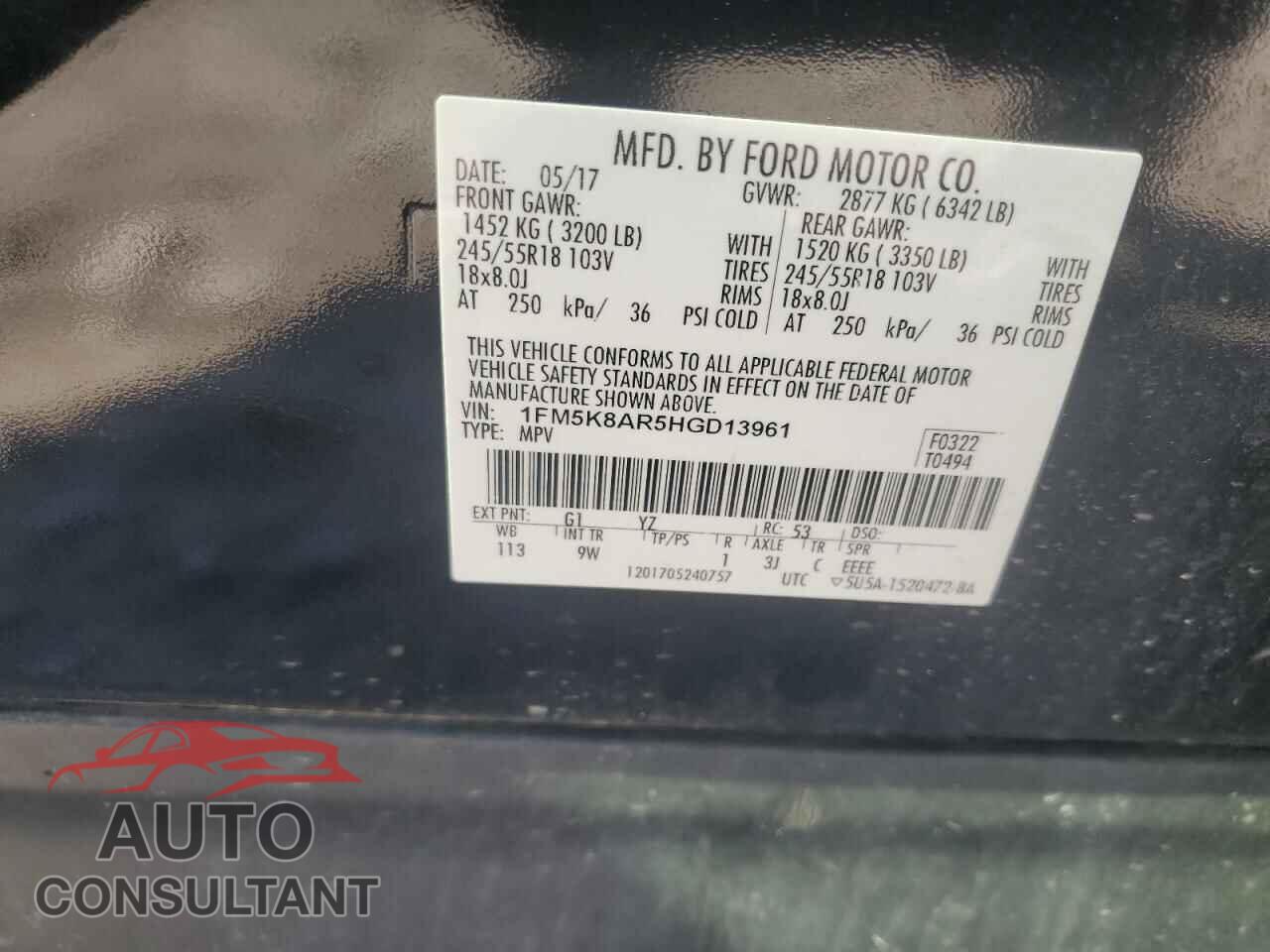 FORD EXPLORER 2017 - 1FM5K8AR5HGD13961