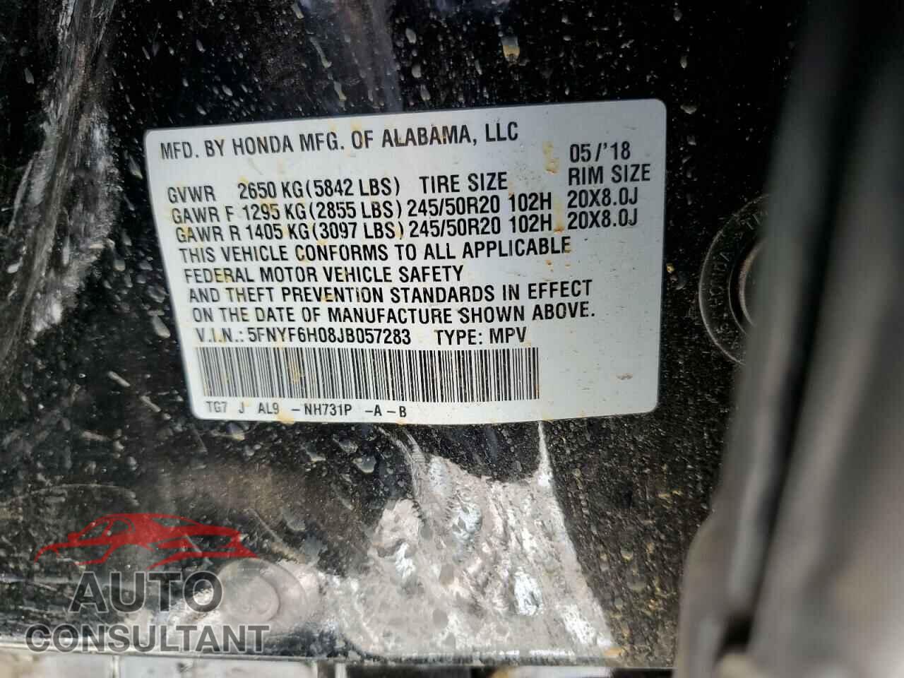 HONDA PILOT 2018 - 5FNYF6H08JB057283