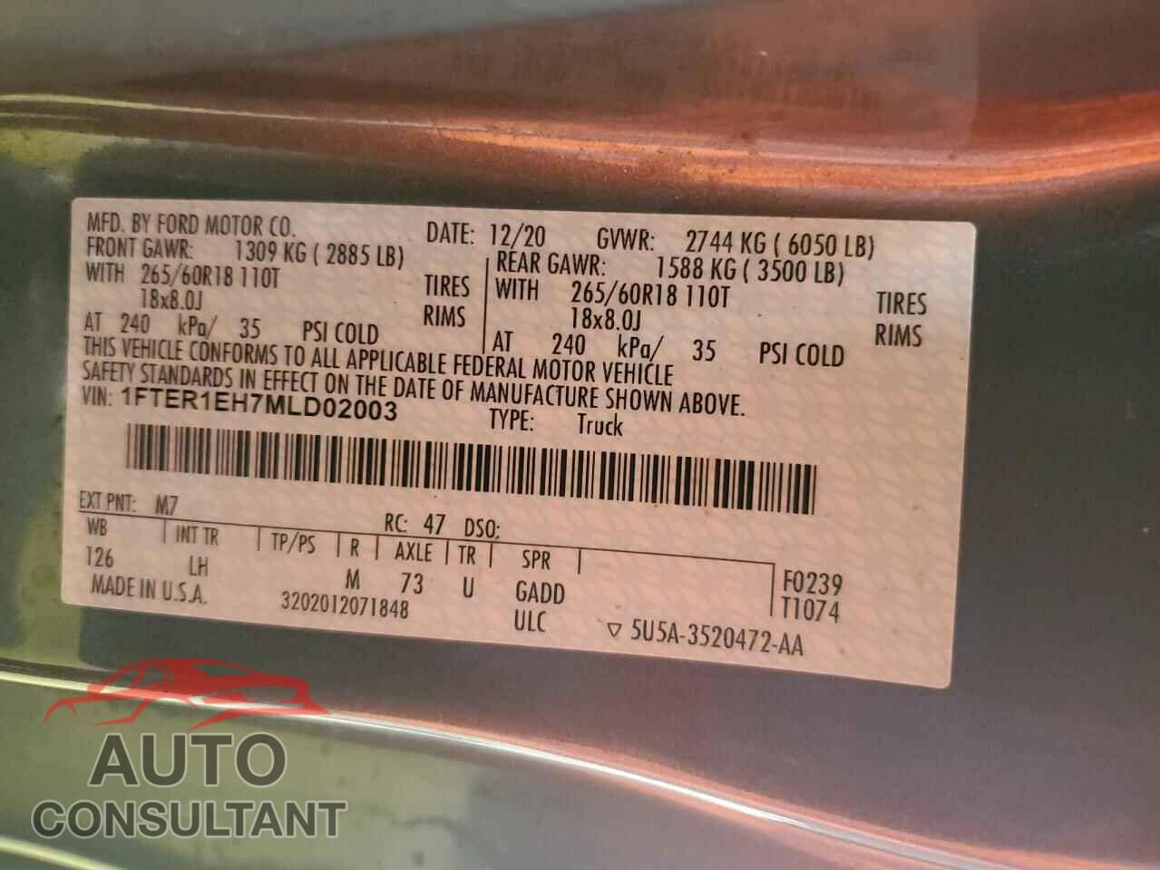 FORD RANGER 2021 - 1FTER1EH7MLD02003