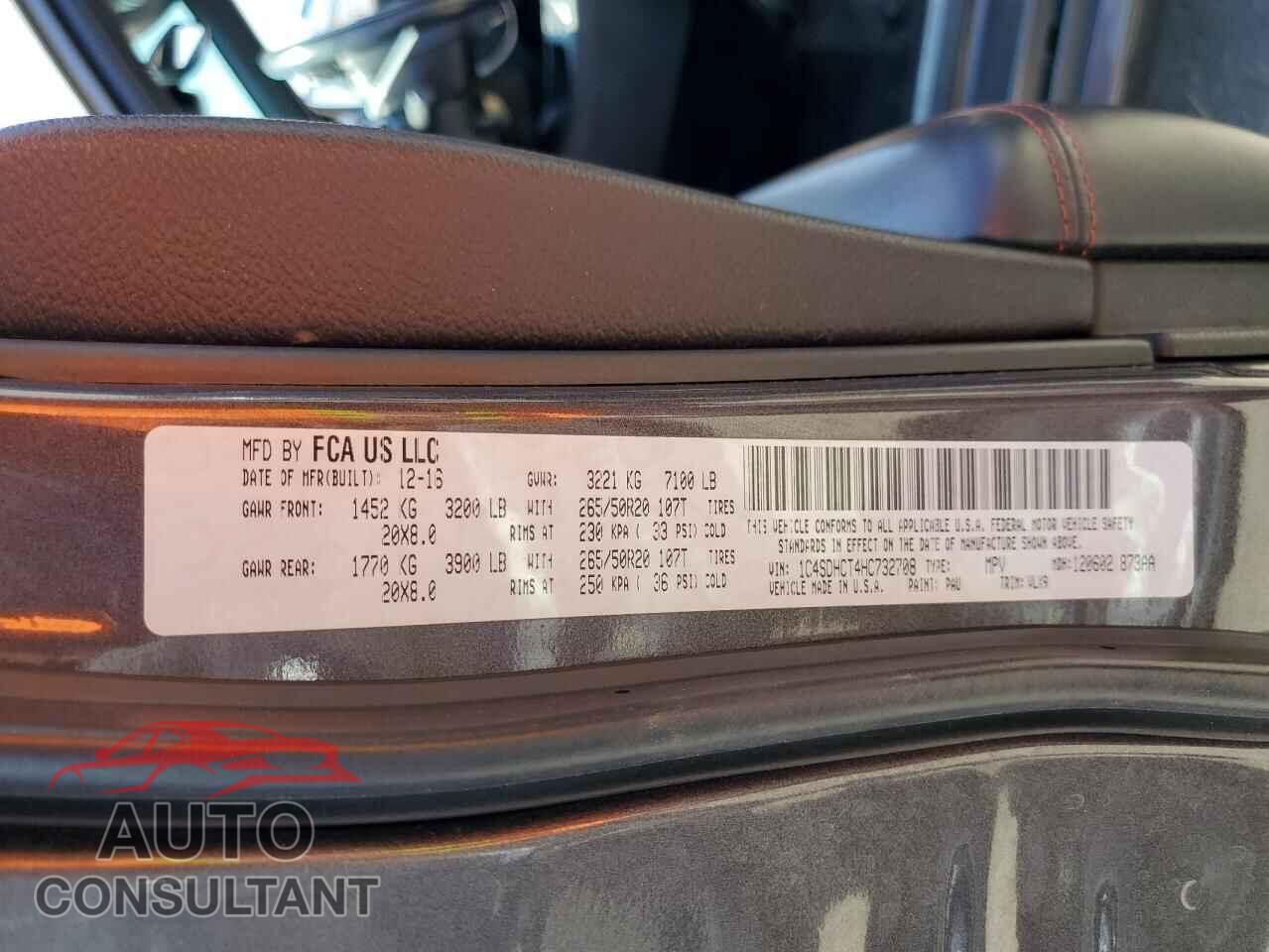 DODGE DURANGO 2017 - 1C4SDHCT4HC732708