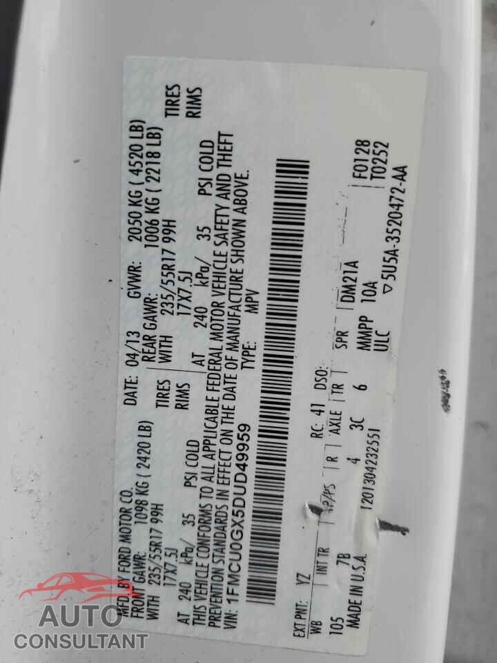 FORD ESCAPE 2013 - 1FMCU0GX5DUD49959