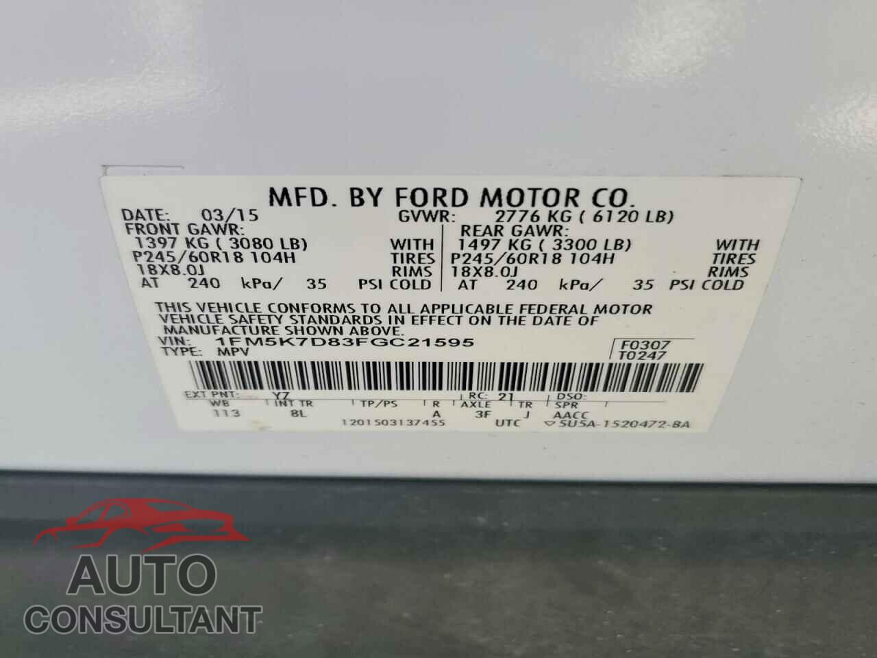 FORD EXPLORER 2015 - 1FM5K7D83FGC21595