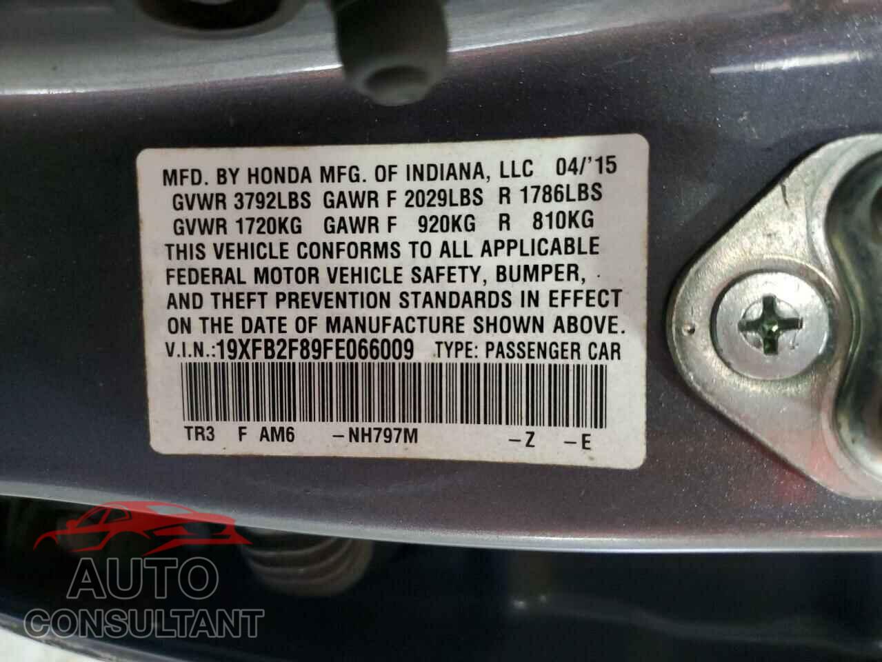 HONDA CIVIC 2015 - 19XFB2F89FE066009