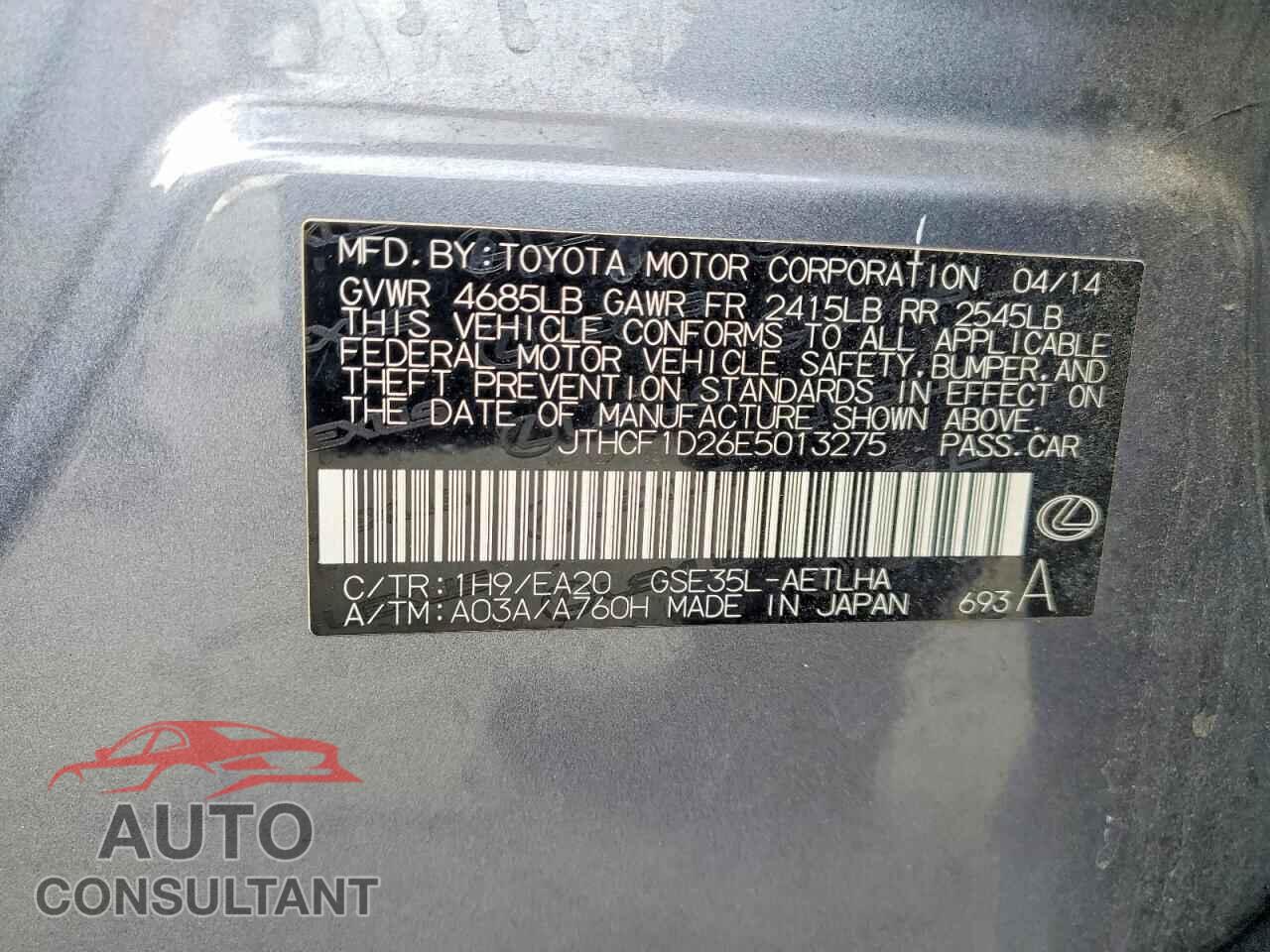 LEXUS IS 2014 - JTHCF1D26E5013275
