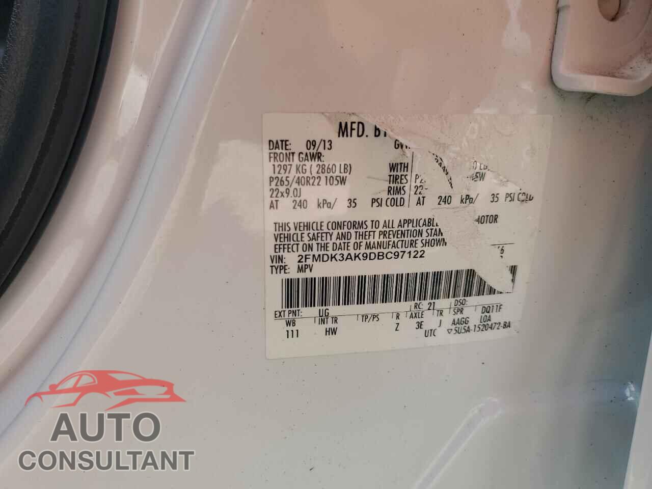 FORD EDGE 2013 - 2FMDK3AK9DBC97122