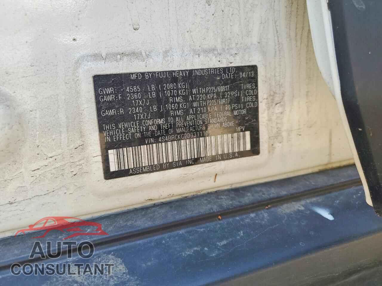 SUBARU OUTBACK 2013 - 4S4BRCKC2D3311100