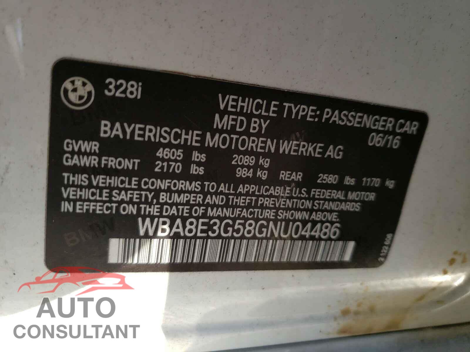 BMW 3 SERIES 2016 - WBA8E3G58GNU04486