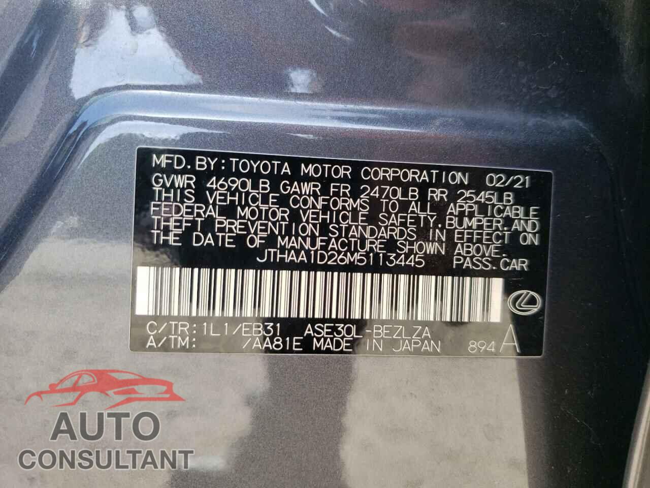 LEXUS IS 2021 - JTHAA1D26M5113445