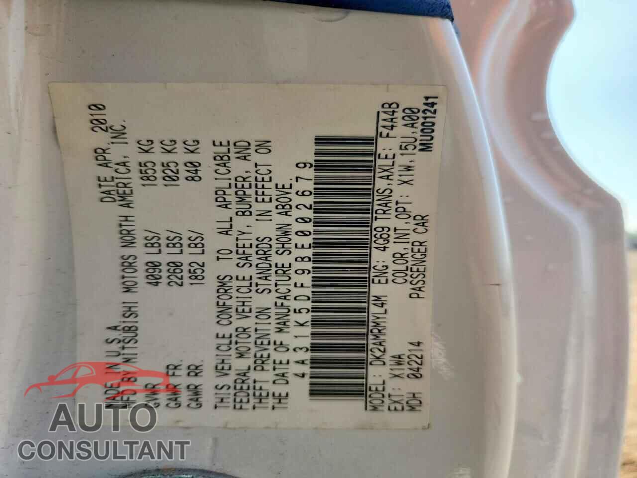 MITSUBISHI ECLIPSE 2011 - 4A31K5DF9BE002679