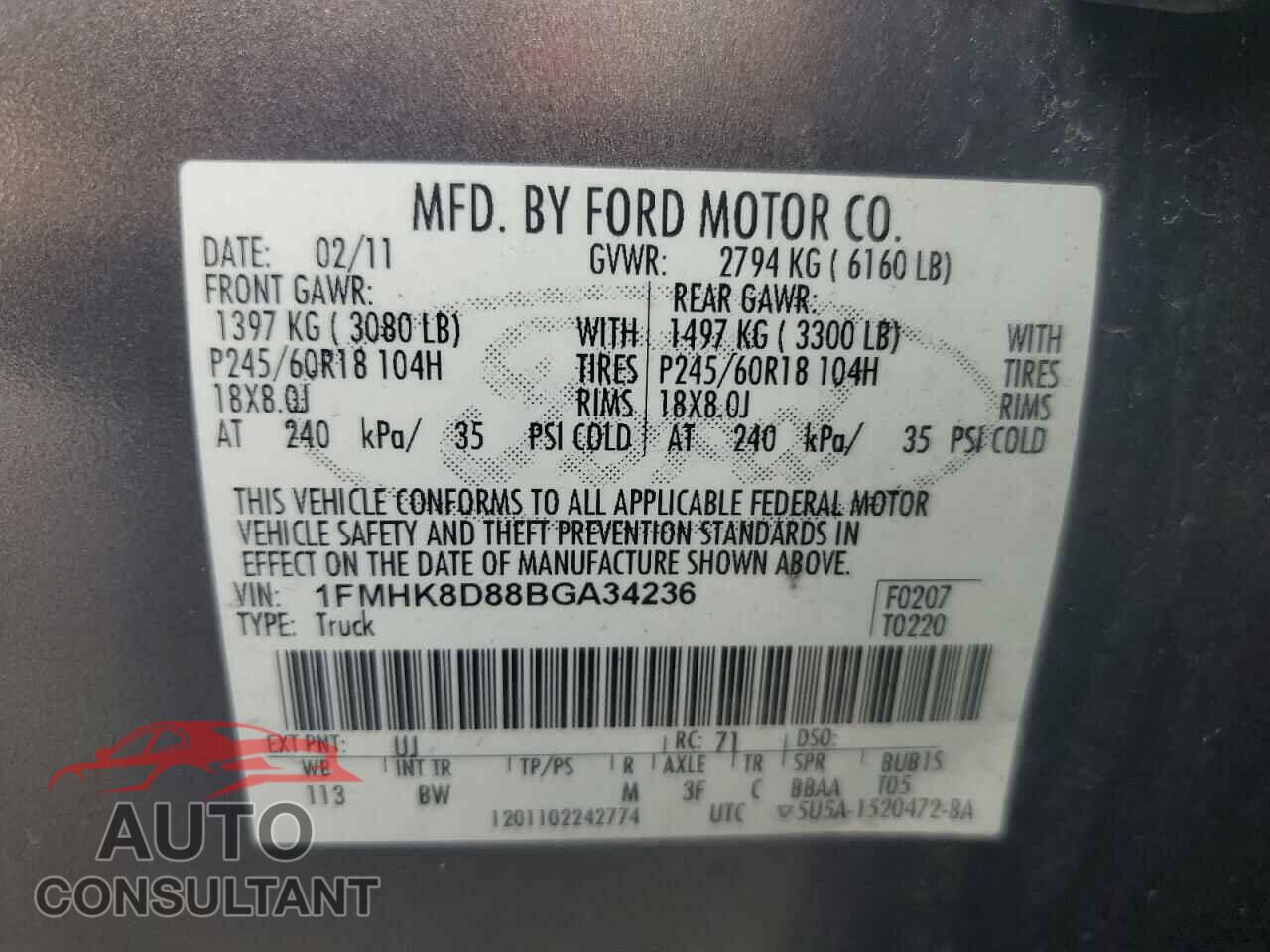 FORD EXPLORER 2011 - 1FMHK8D88BGA34236