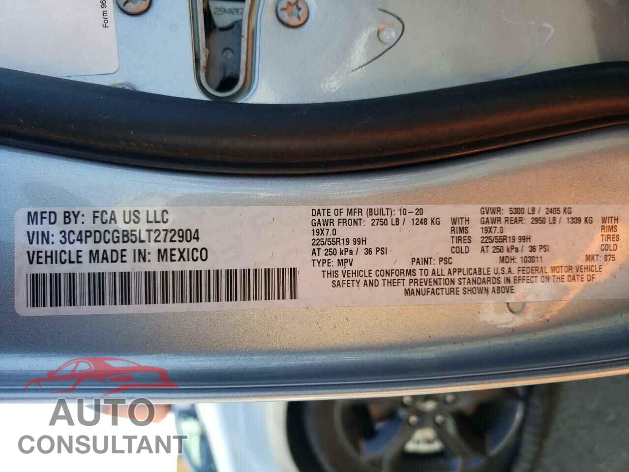 DODGE JOURNEY 2020 - 3C4PDCGB5LT272904