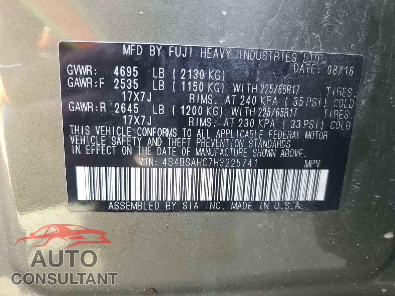 SUBARU OUTBACK 2017 - 4S4BSAHC7H3225741