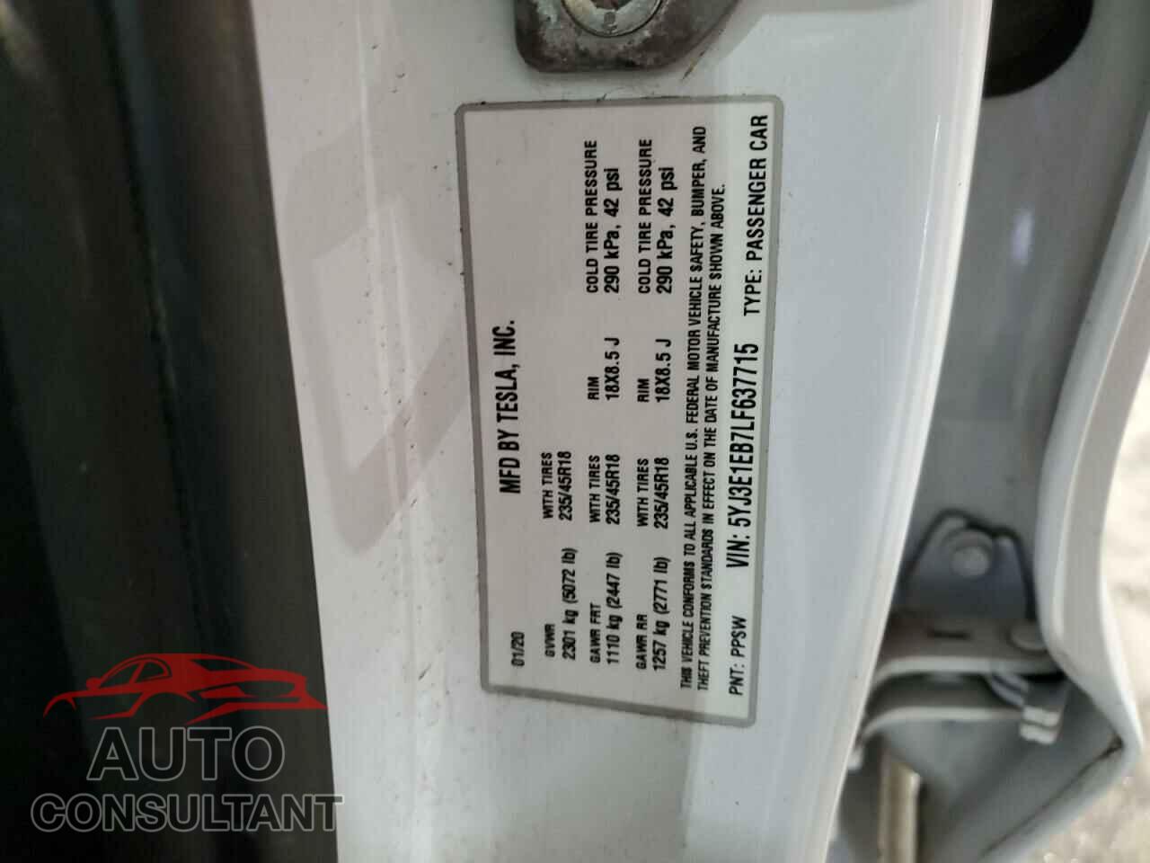 TESLA MODEL 3 2020 - 5YJ3E1EB7LF637715