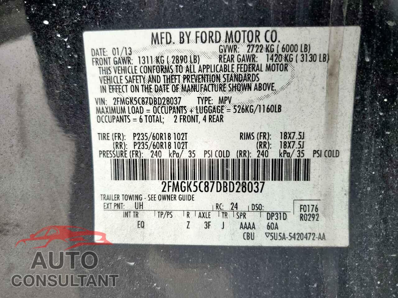 FORD FLEX 2013 - 2FMGK5C87DBD28037