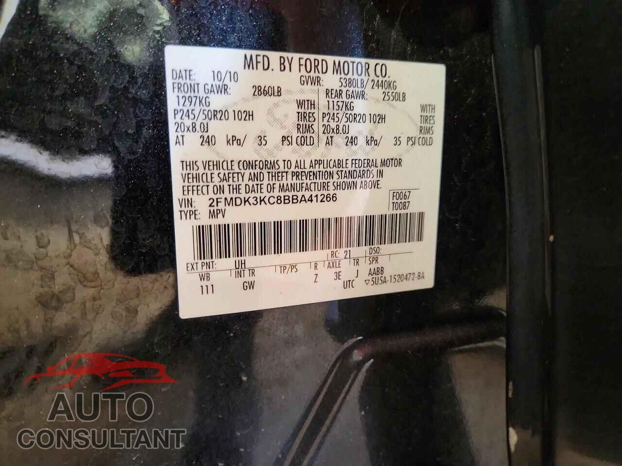 FORD EDGE 2011 - 2FMDK3KC8BBA41266