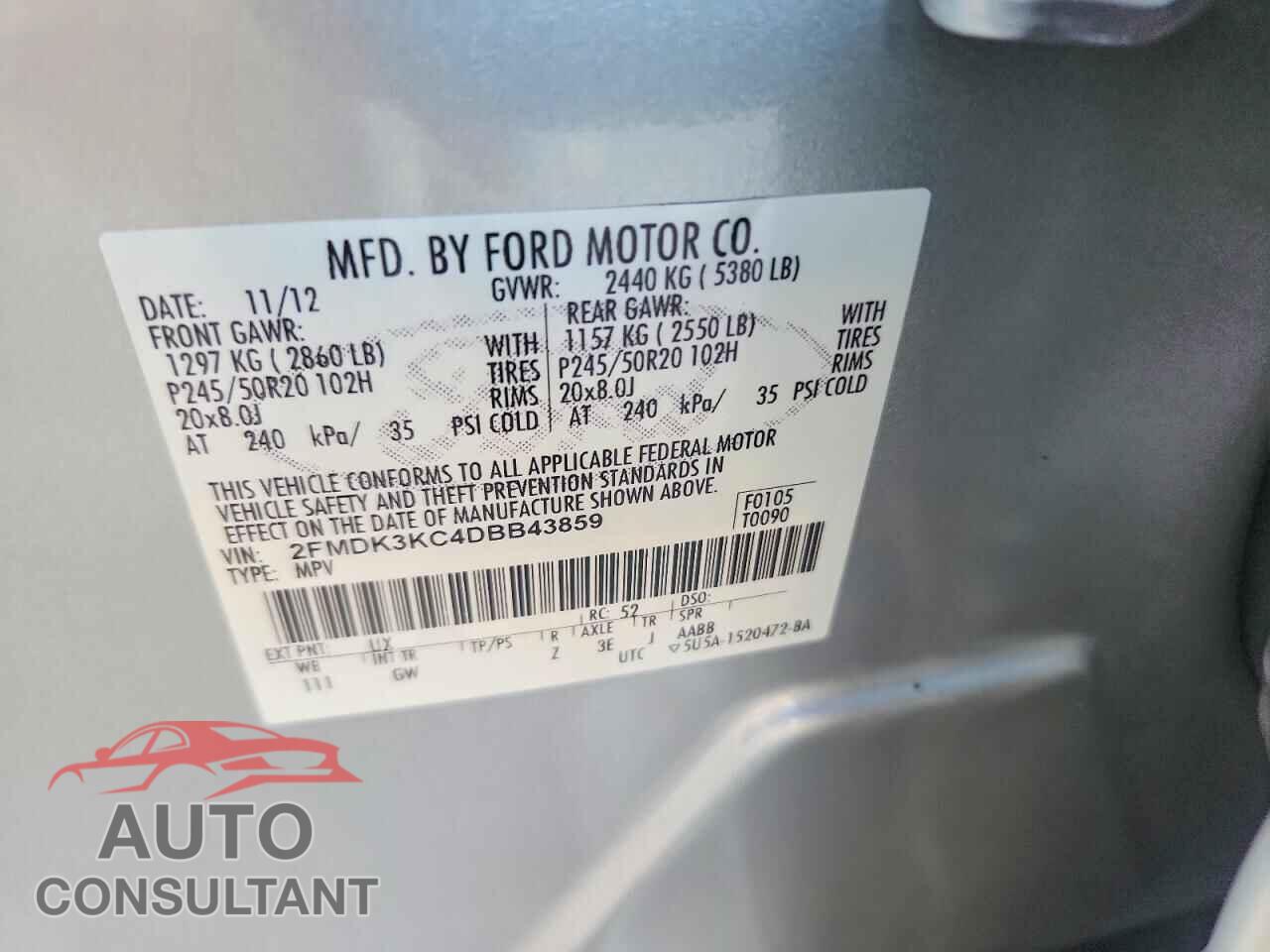 FORD EDGE 2013 - 2FMDK3KC4DBB43859