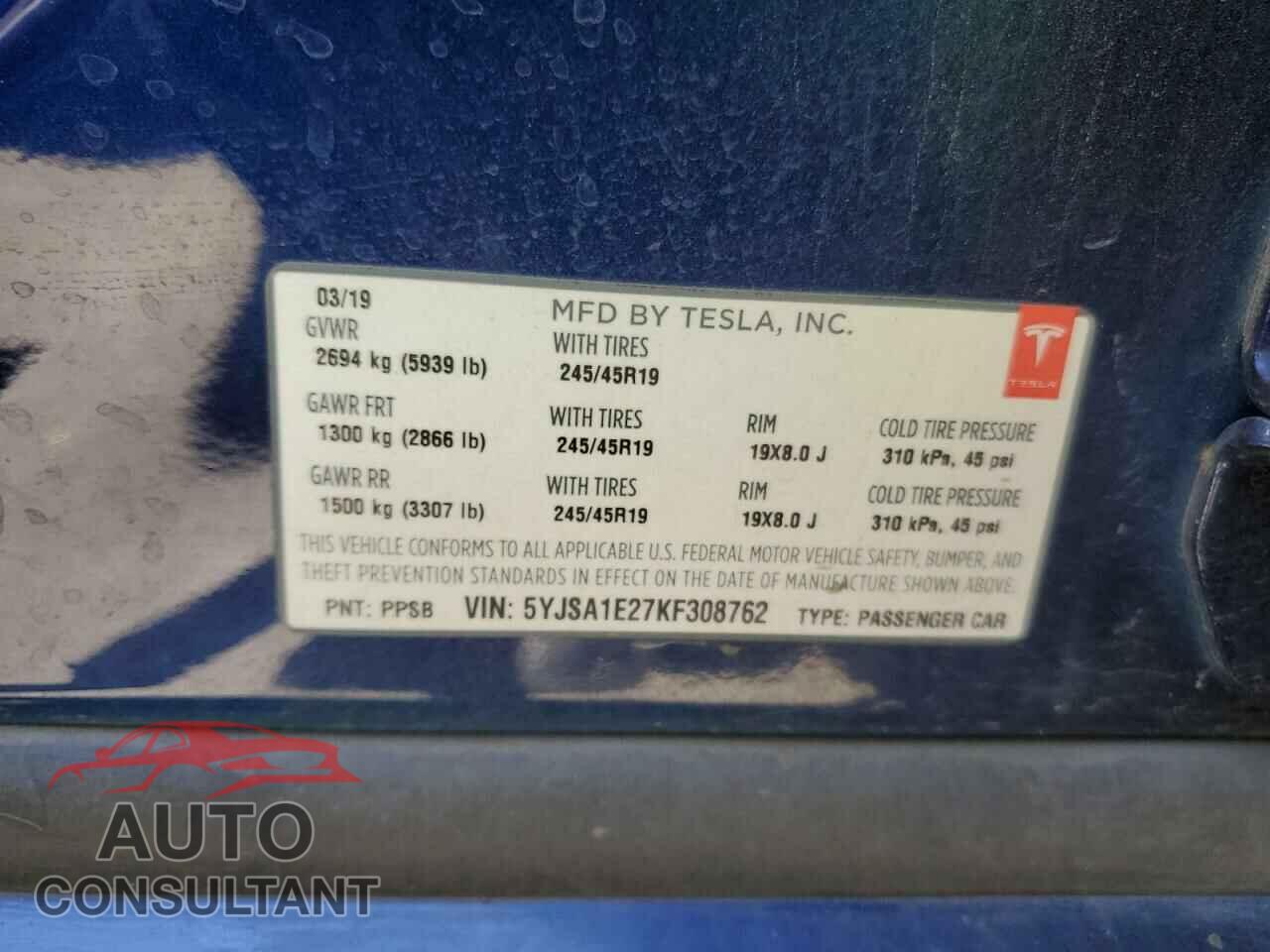 TESLA MODEL S 2019 - 5YJSA1E27KF308762